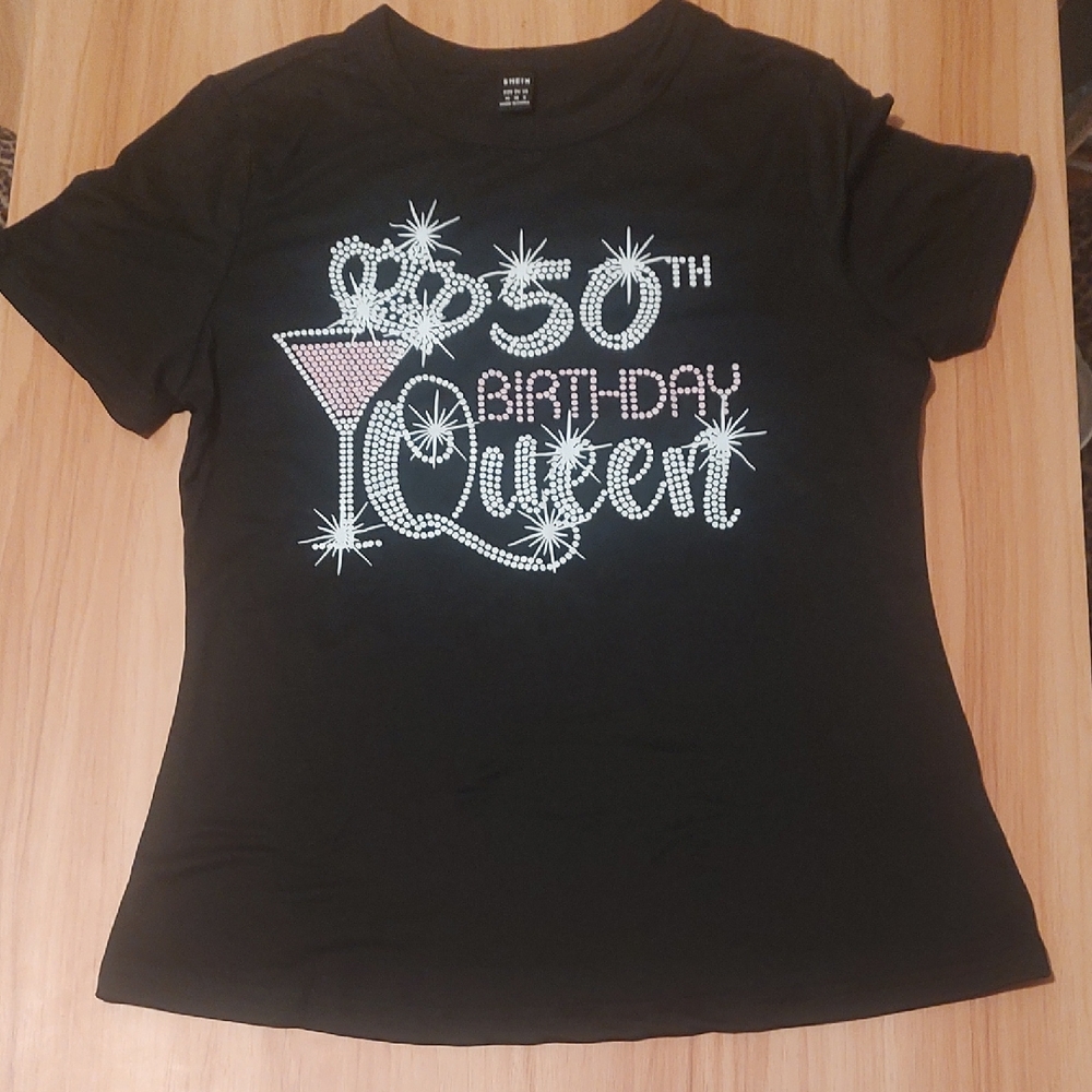 SHEIN Black Birthday Queen Top